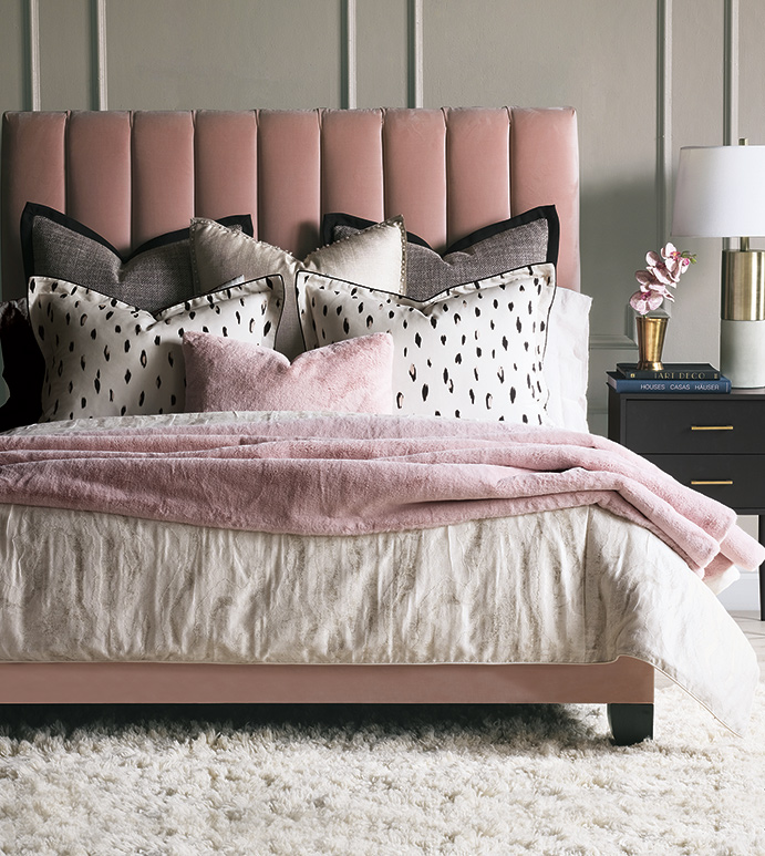 Add a Valentine-inspired feel to your Chattanooga interior design with modern touches like this pink upholstered bed from EF Brannon furniture shop.