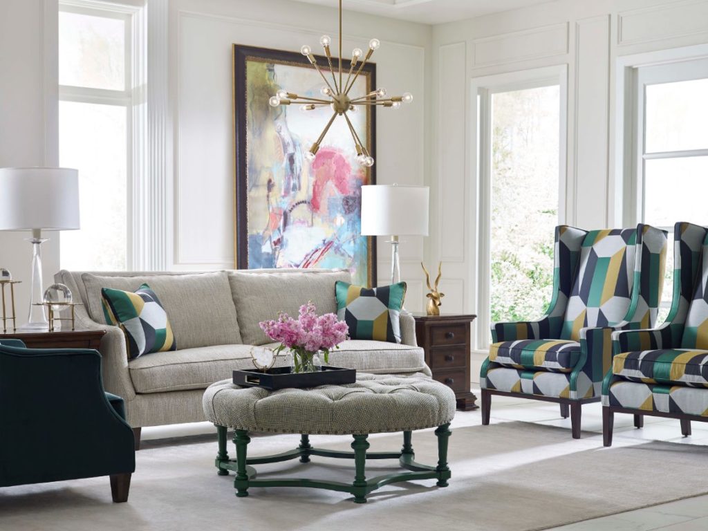 Punch up your Chattanooga interior design by adding color and pattern to rooms that feature lots of grey.