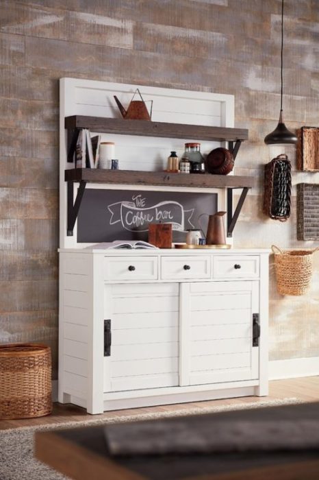 Kitchen showing space saving furniture featuring the Hammary cupboard cabinet