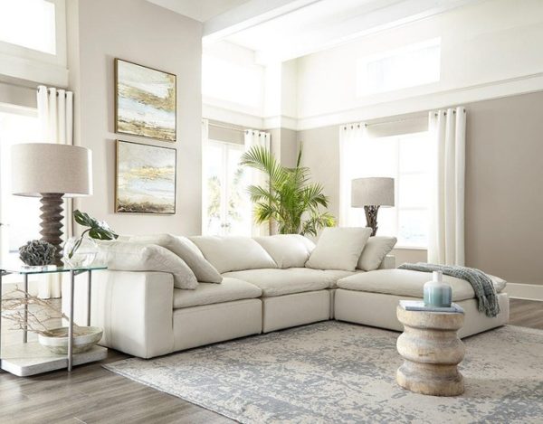 White sofa by Omnia Leather standing out in this new living room makeover