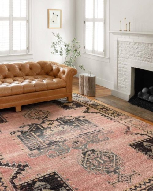 Rose rug by Loloi with pink colors that ties in well for Valentine's Day.