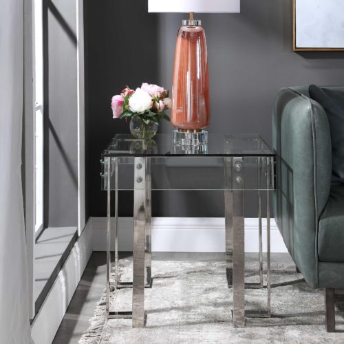 Glass side table by Uttermost to give off a moody home design.