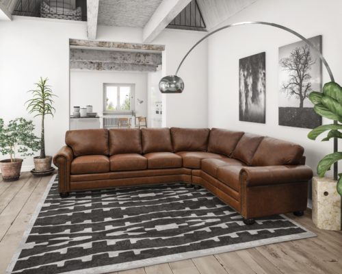 Aged leather furniture sectional by Omnia Leather for the home