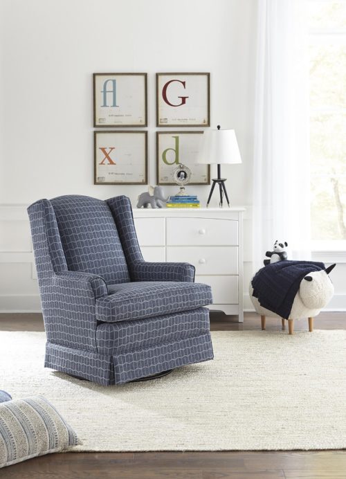 Nursery chairs featuring a blue plaid swivel recliner by Best Home Furnishings