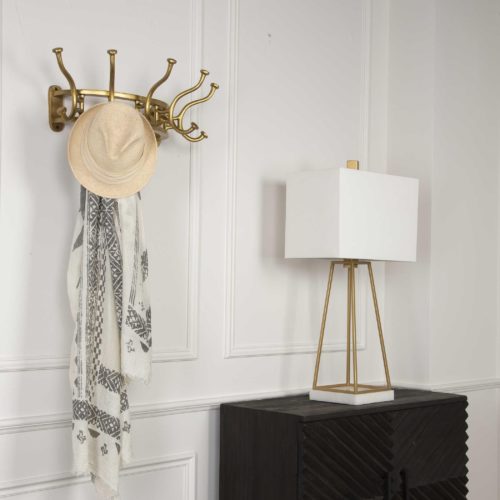 room essentials with a coat hanger, side table and lamp from Uttermost