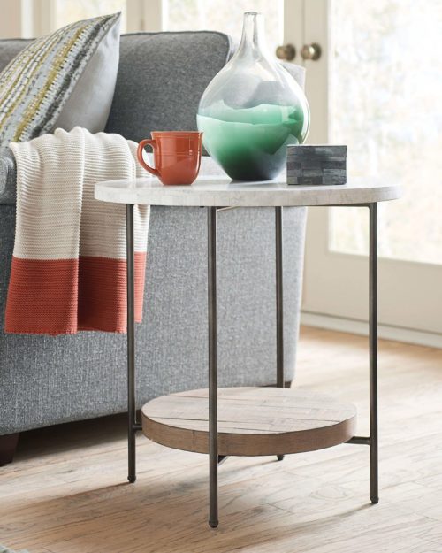 round accent table with marble top by hammary