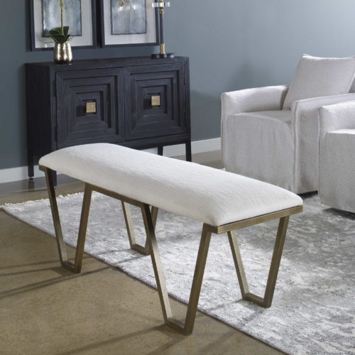 white cushioned bench for the living room